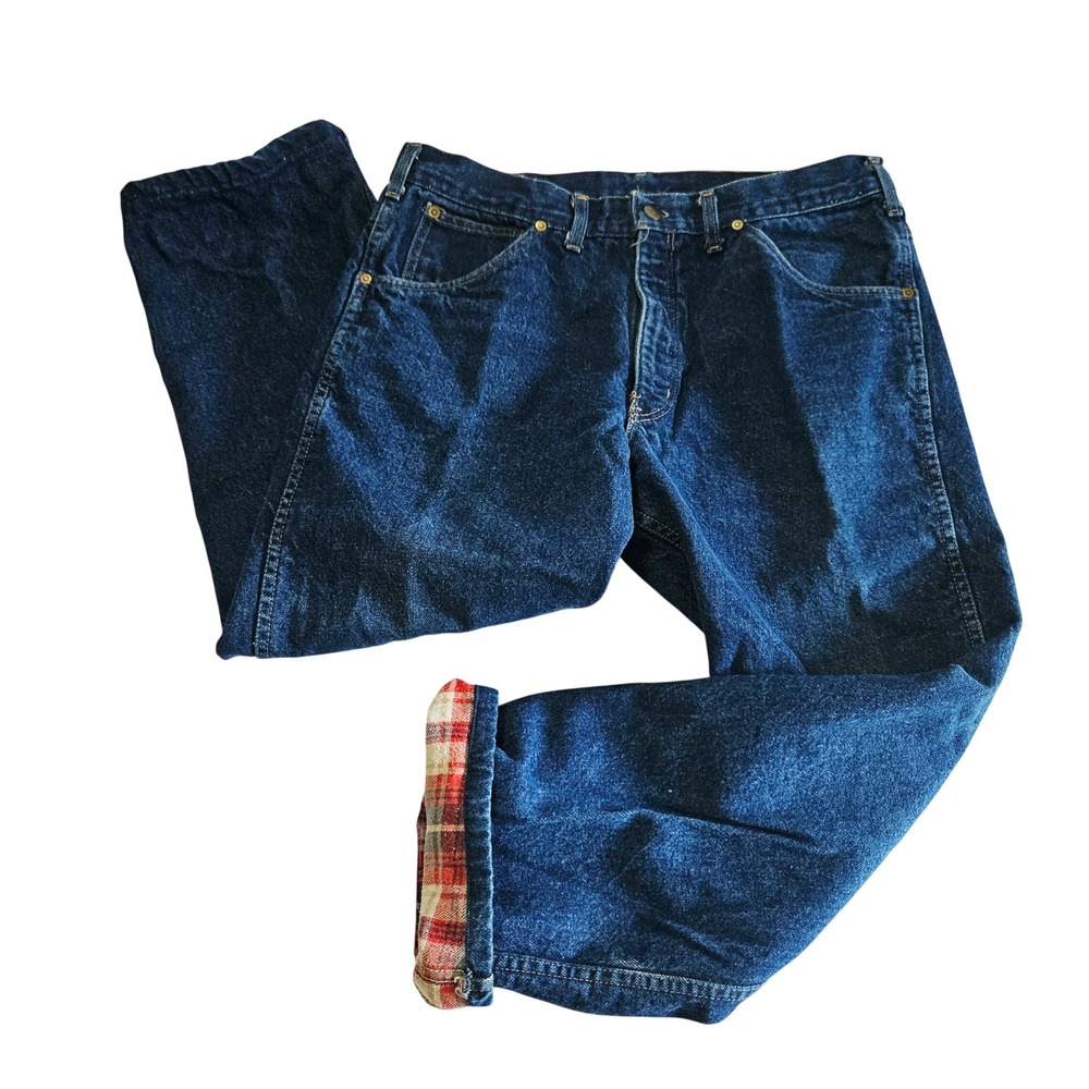 Vintage Carhartt Flannel Lined Jeans Mens Dark Wash Plaid Workwear Size 36x30